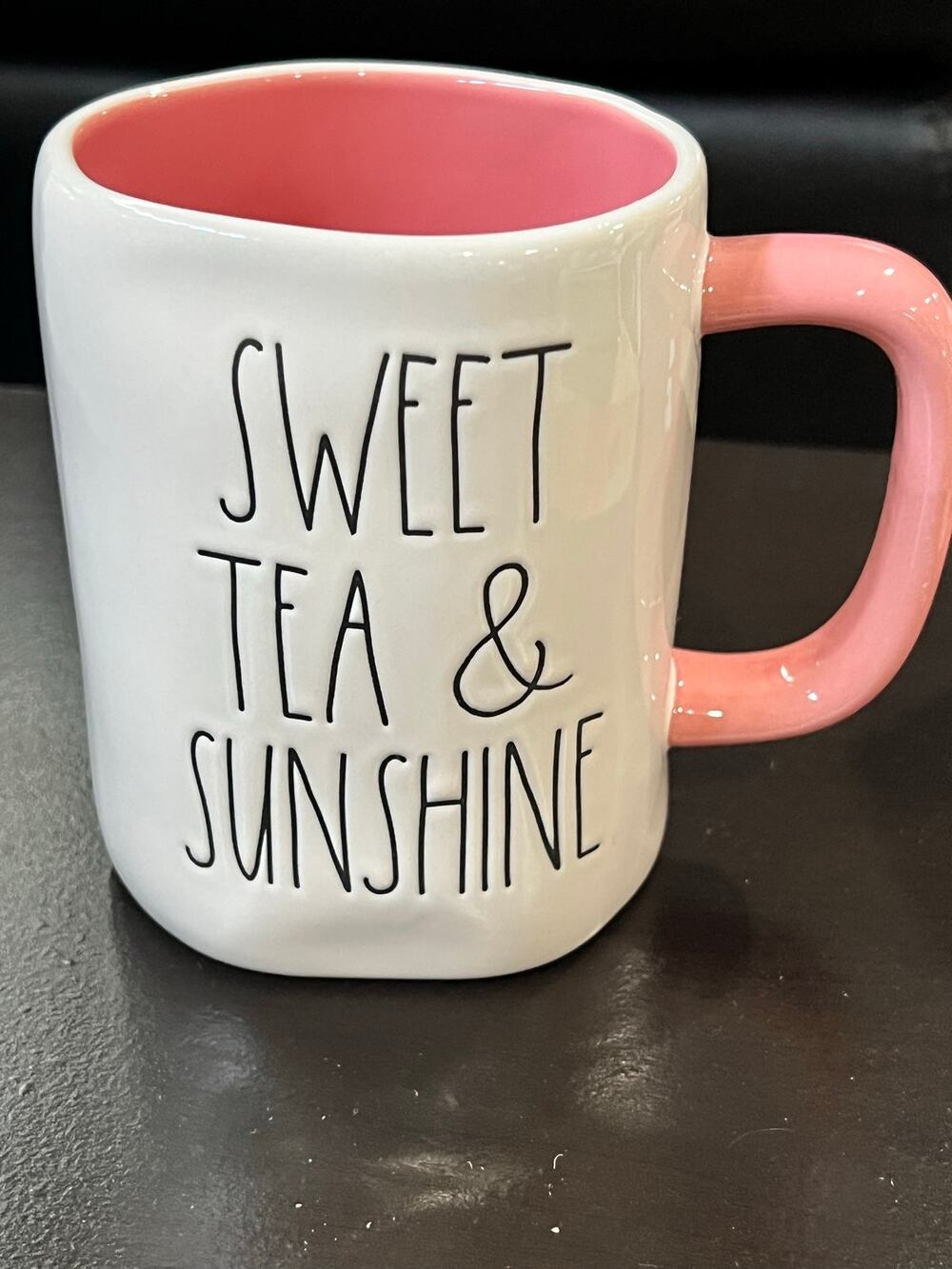 Rae Dunn Sweet Tea & Sunshine White & Pink 16 oz Mug Cup New